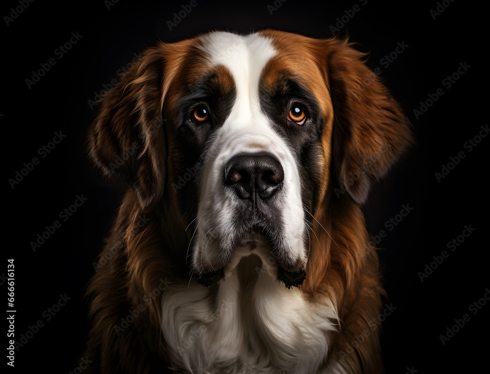 Portrait eines Bernhardiners vor schwarzem Hintergrund, Hund, erstellt mit generativer KI