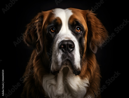 Portrait eines Bernhardiners vor schwarzem Hintergrund, Hund, erstellt mit generativer KI
