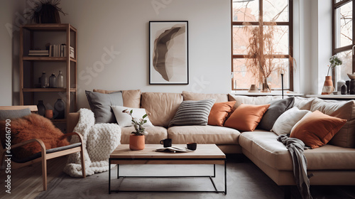  Step into a Scandinavian-style living room, where clean lines, minimalist decor, and a calming color palette create a serene and inviting space, embodying the essence of Scandinavian design.