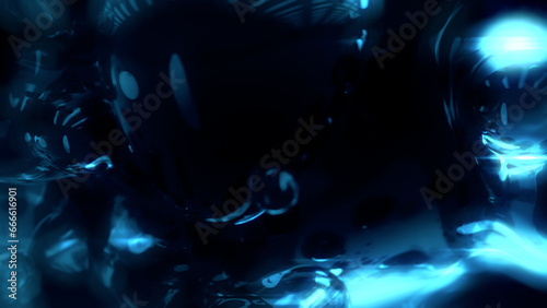 electric blue glowing diaphanous glass balls on black - abstract 3D rendering