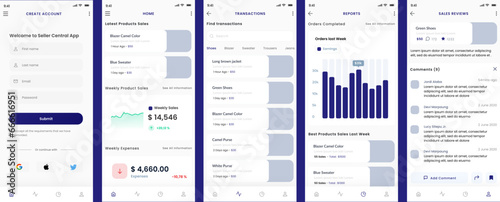 Seller Central, Clothes Sales, E-commerce Reports and Selling Transactions Shop App UI Kit Template