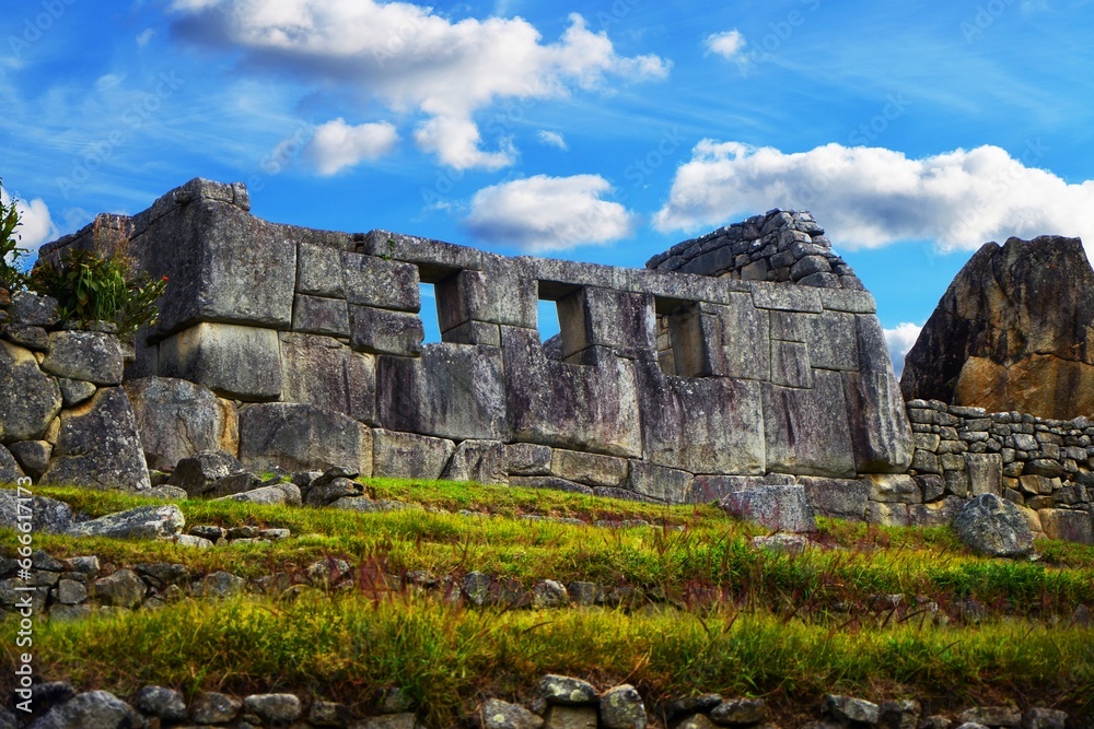 Temples of the three Windows. Inca Structure Machu Picchu. Peru
