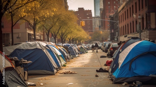 Tents in the street homeless crises made with Ai generative technology
