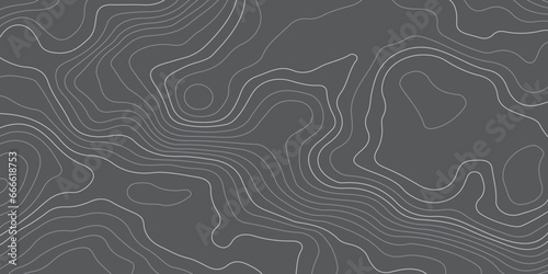 Abstract wavy curve geography topography lines contours map background. Topography white wave lines vector background. 