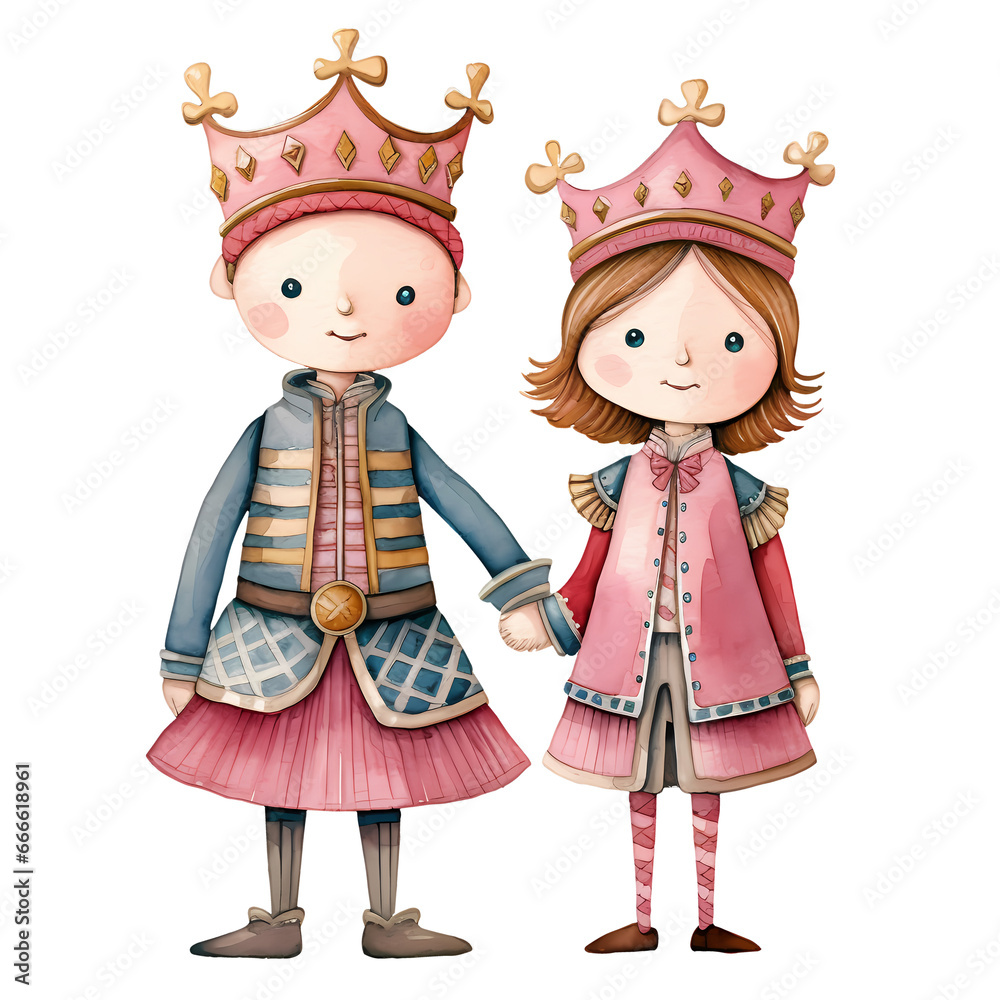 Cute Watercolor King And Queen Valentine Day Clipart Illustration