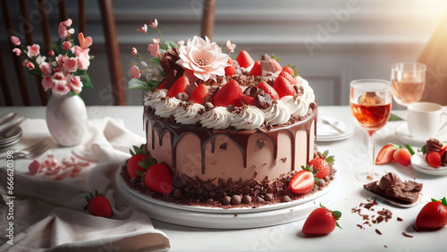 Strawberry Chocolate Cake Delight - AI generated Illustration, realistic