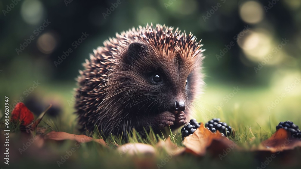 Fototapeta premium Hedgehog in the Wild - AI generated Illustration, realistic