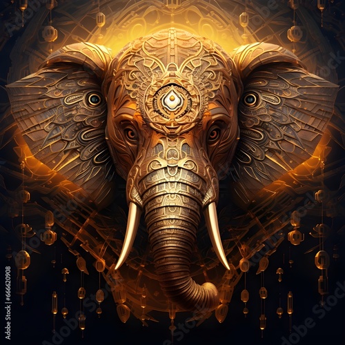 luxury ornamental elephant with golden color and detailing