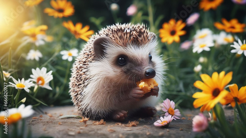 Hedgehog in Spring Garden - AI generated Illustration, realistic