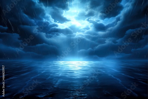 The cloud storm over the sea, ocean stormy fantasy night landscape