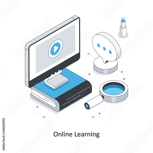 Online Learning isometric stock illustration. EPS File