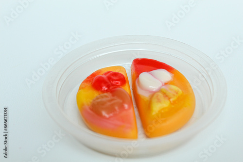 Gummy candy in pizza form. Isolated on white background