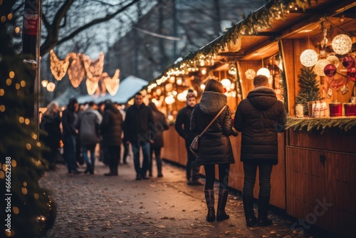 people standing at a Christmas market and drinking mulled wine, Christmas party