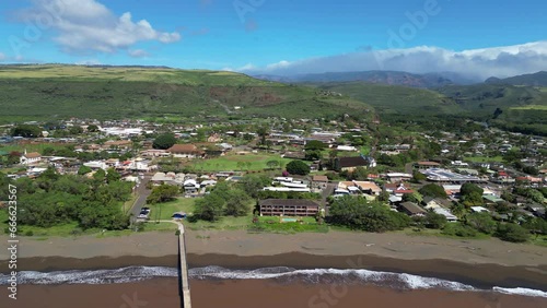 Aerial view of Waimea bay beach Kauai island Hawaii USA photo