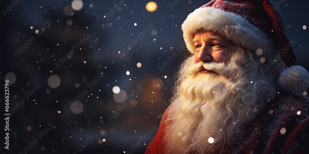 santa under the snow with bokeh effect, winter, snow, gifts, christmas, background santa under the snow with bokeh effect, winter, snow, gifts, christmas, background