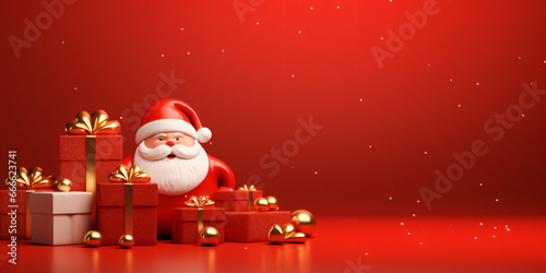 christmas gifts and decorations on a red background, party, gifts, children, shopping, sale © RemsH