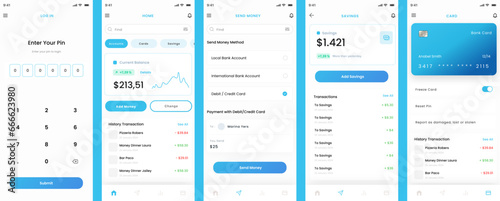  Online Bank, Saving Management and Credit Card Manage, Send and Transfer Money App UI Kit Template