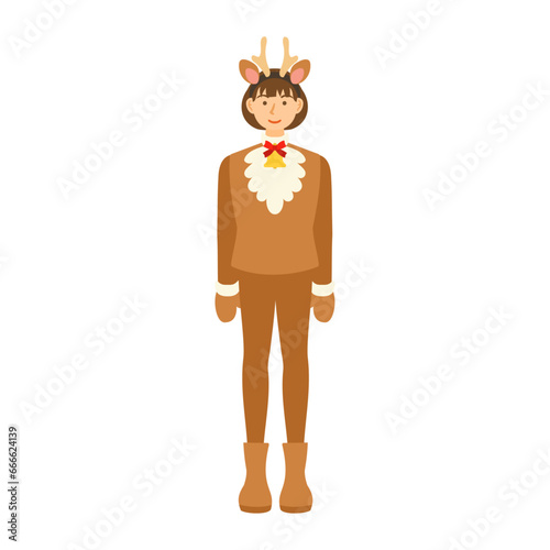 トナカイの格好の女性。フラットなベクターイラスト。 A woman dressed as a reindeer. Flat designed vector illustration.