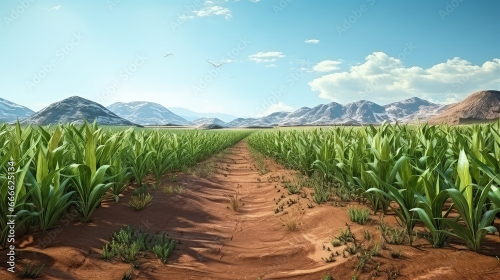 Corn crops grown sustainably and without GMOs in desert and arid regions of the Middle East - obrazy, fototapety, plakaty 