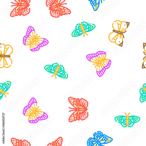 butterfly white nature vector seamless pattern thin line illustration