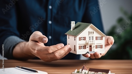 real estate agent hand holding a miniature house