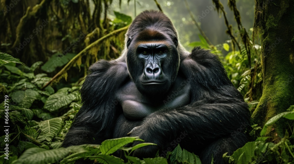 Gorilla In The Forest Of Mgahinga National Park Uganda Photographed Up Gorilla In The Forest Of Mgahinga National Park Uganda Photographed Up