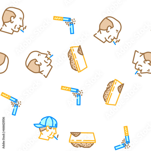 nicotine tobacco unhealthy vector seamless pattern thin line illustration