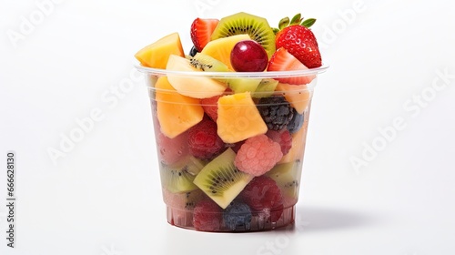 Fruit salad in cup isolated on white