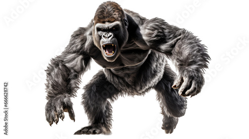 a Silverback Gorilla in motion, front view as an isolated and transparent PNG in a Nature-themed, photorealistic illustration. Generative ai © Purple Penguin GFX