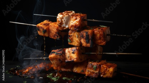 Grilled paneer cheese skewe...