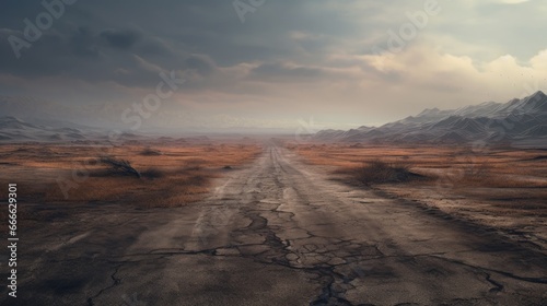 Deserted worn out road Digital post apocalyptic painting Empty 4k wallpaper scene