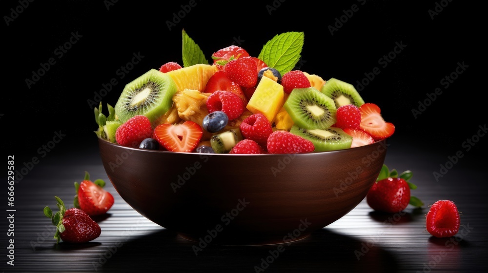 Delicious fruit mix with strawberry pineapple kiwi mint