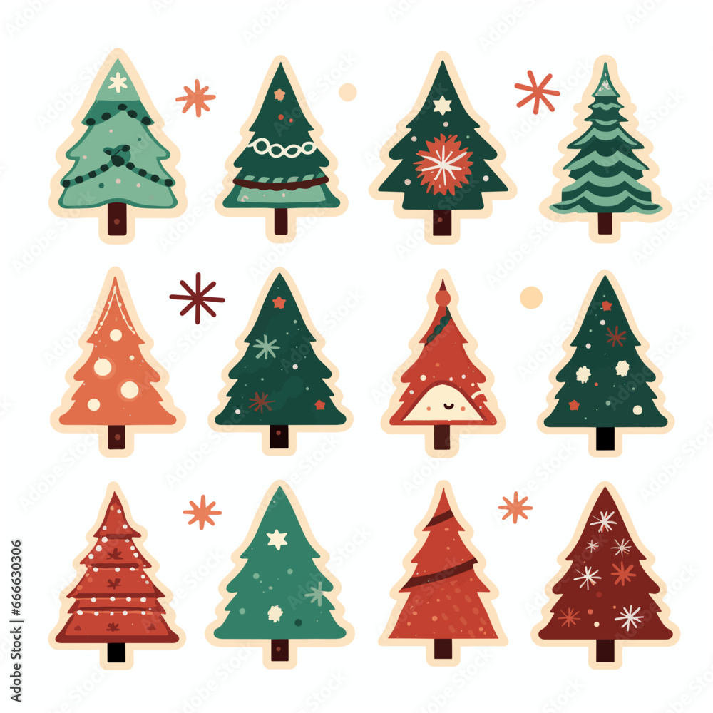 Set of christmas trees in various flat icon vector design