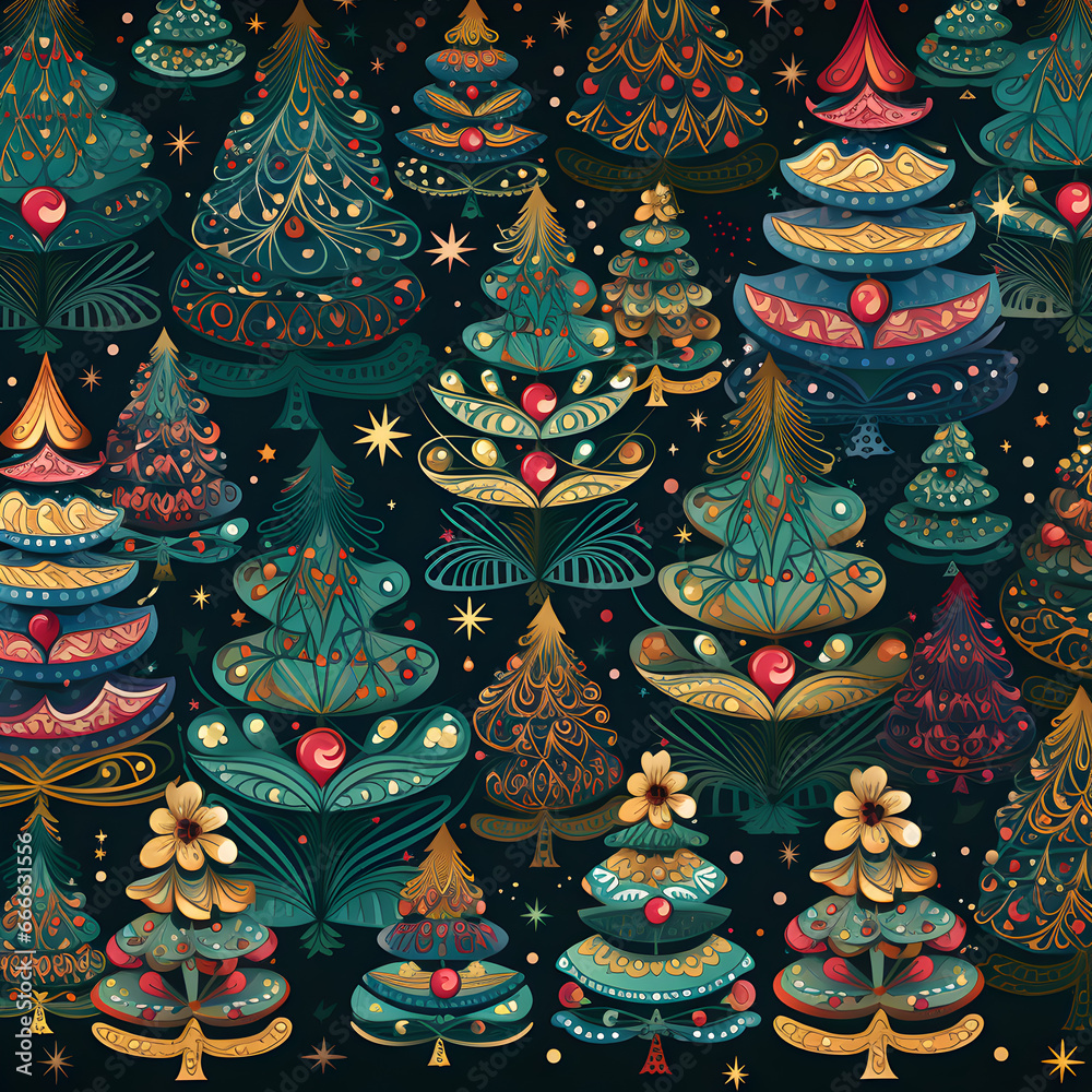 seamless pattern with christmas tree,decoration,tree,holiday,celebration,colorful,xmas,pattern,Ai generated 