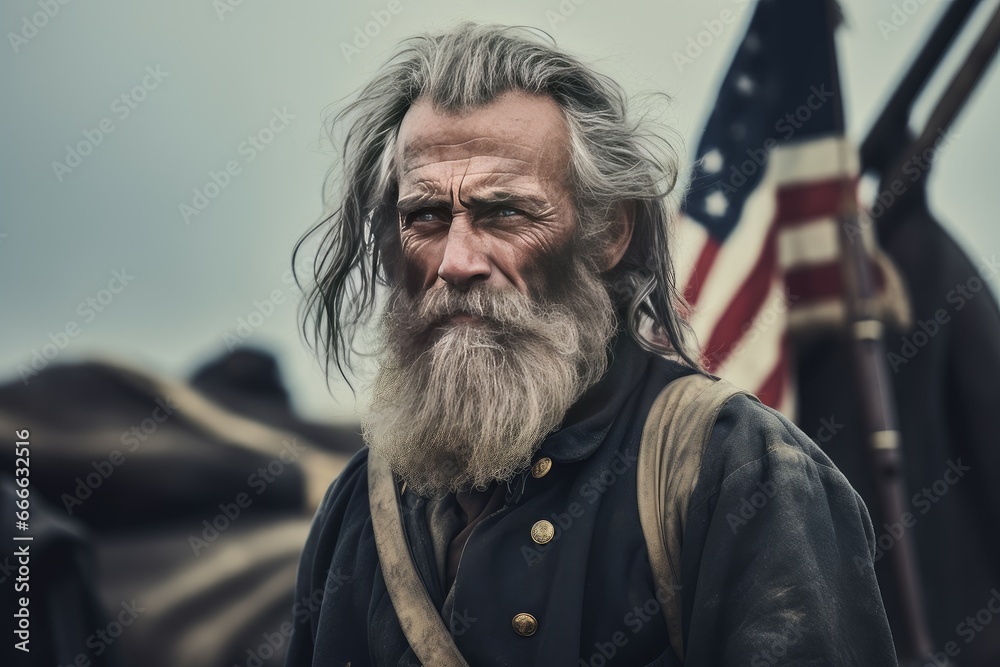 American military man top hat flag usa. Army soldier. Generate Ai American military man top hat flag usa. Army soldier. Generate Ai