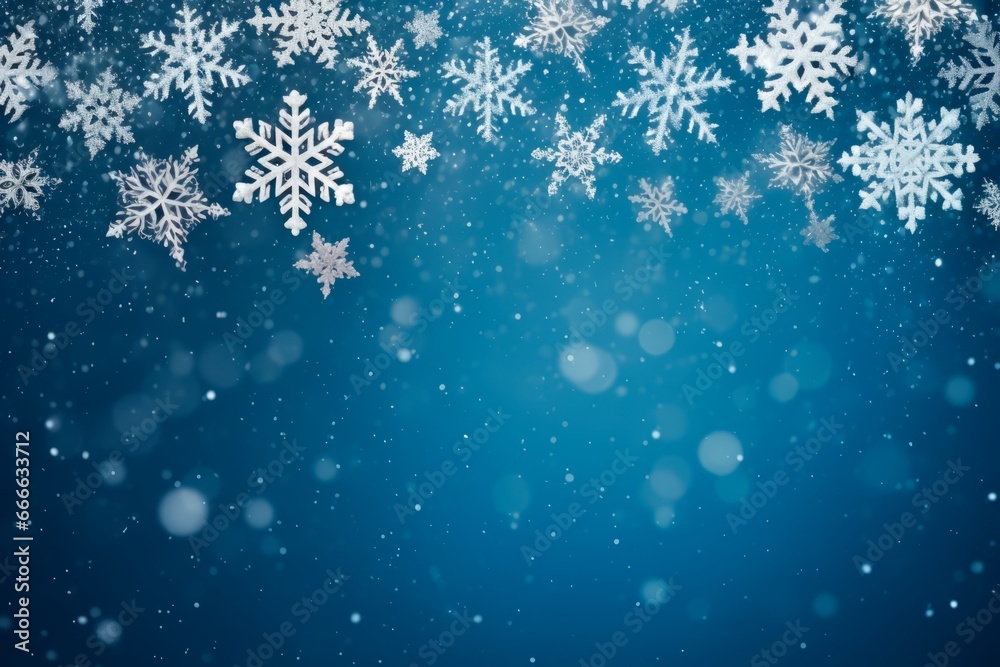 Blue winter snowflakes background, christmas and winter concept, Banner or card. copy space for text Blue winter snowflakes background, christmas and winter concept, Banner or card. copy space for text