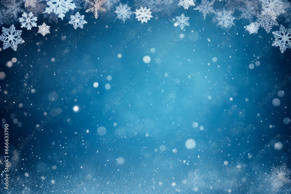 Blue winter snowflakes background, christmas and winter concept, Banner or card. copy space for text