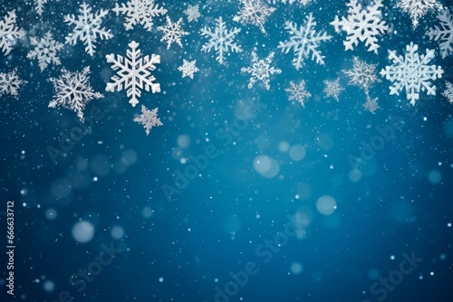 Blue winter snowflakes background  christmas and winter concept  Banner or card. copy space for text