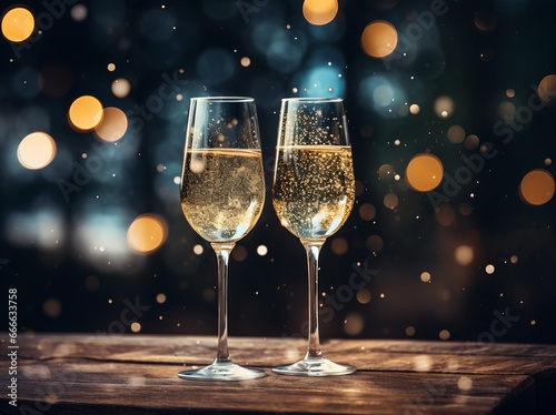 Two glasses of sparkling drink. Against a blurry background