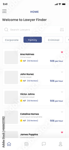 Find Lawyer, Legal Attorney,  Counselor,  Jurist, Law Firm and Advocate finder App UI Kit Template