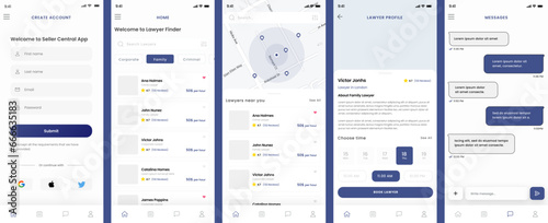 Find Lawyer, Legal Attorney,  Counselor,  Jurist, Law Firm and Advocate finder App UI Kit Template