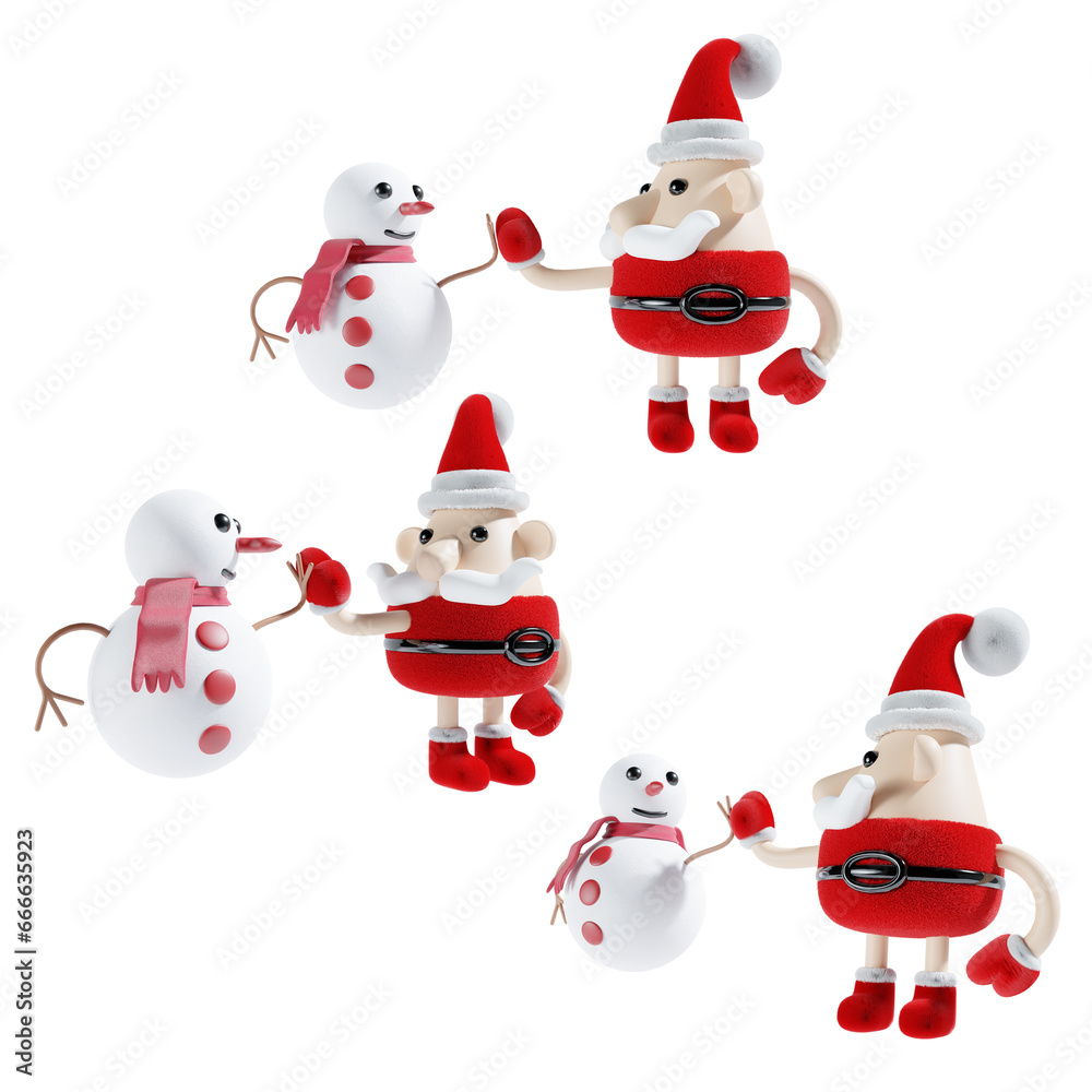 santa claus with christmas snowman in three angle 3d illustration santa claus with christmas snowman in three angle 3d illustration