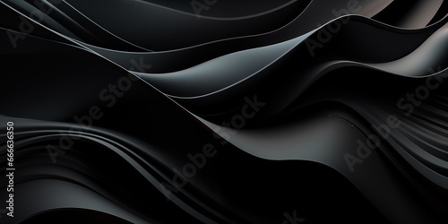 Black seamless texture. Wavy background. Interior wall decoration. Black background of abstract waves, generative ai