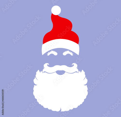 christmas card with santa claus. vector flat illustration of santa claus face. santa claus beard, moustache, eyebrows and hat. christmas illustration