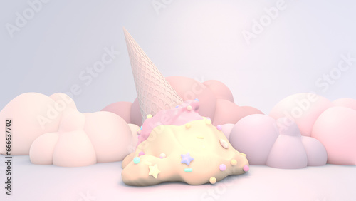 3d rendered soft pastel upside down ice cream.