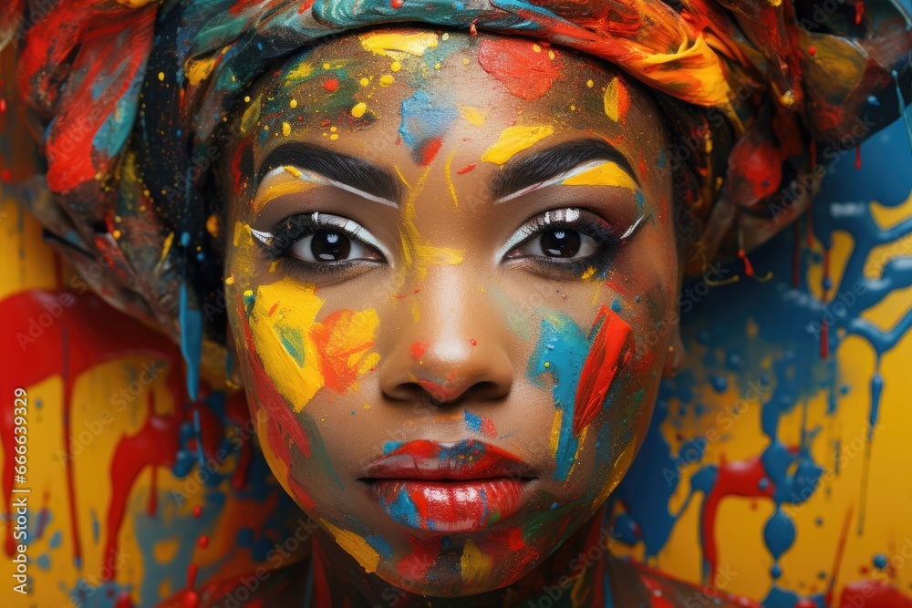 African female artist immersed in painting vibrant artwork