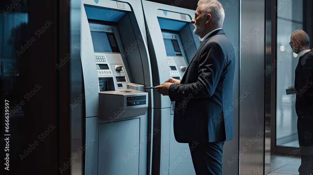Businessman using card at an ATM Businessman using card at an ATM