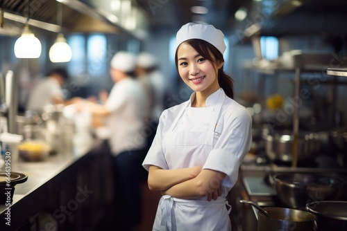 Asian female chef in a professional kitchen