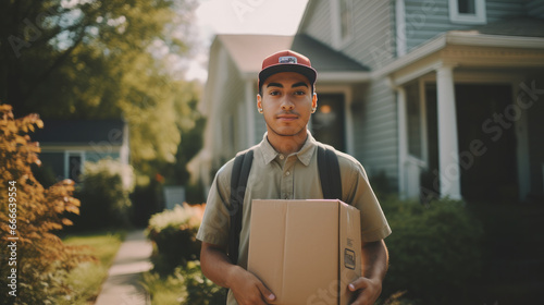 Deliveru man and box Generative Ai photo