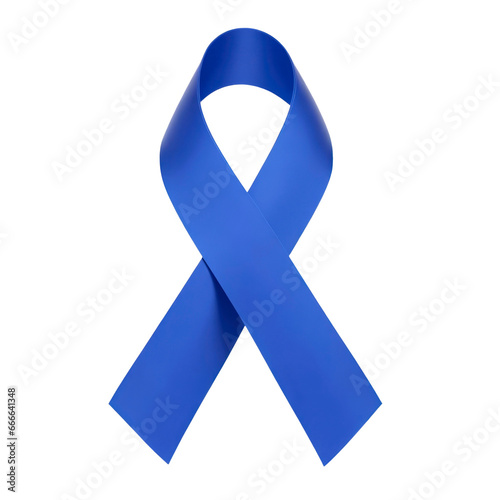 Blue ribbon isolated. Cancer Awareness Day symbol. AI generative